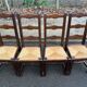 4 dining chairs, solid wood, straw, farmhouse style, dark oak, 20th century, 110cm