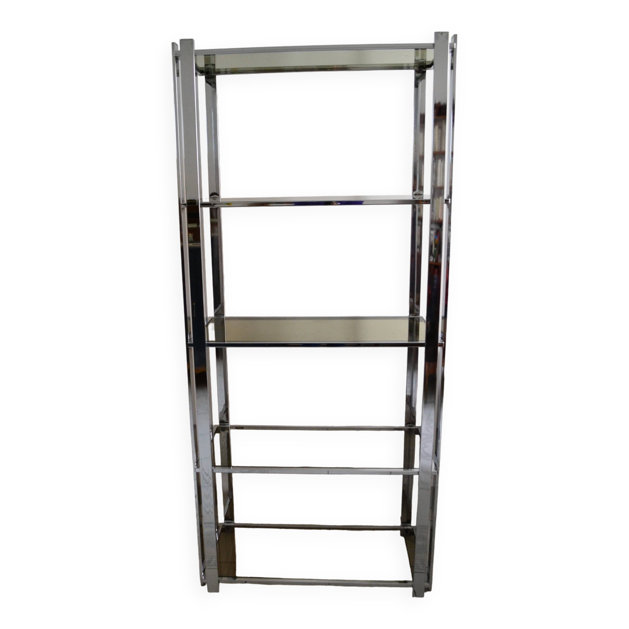 1970s smoked glass chrome bookshelf