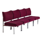 Set of 4 modernist burgundy armchairs, 1970.