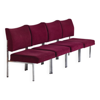 Set of 4 modernist Bordeaux armchairs, 1970.