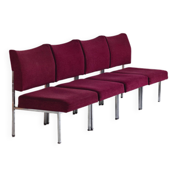 Lot de 4 chauffeuses de style moderniste bordeaux, 1970