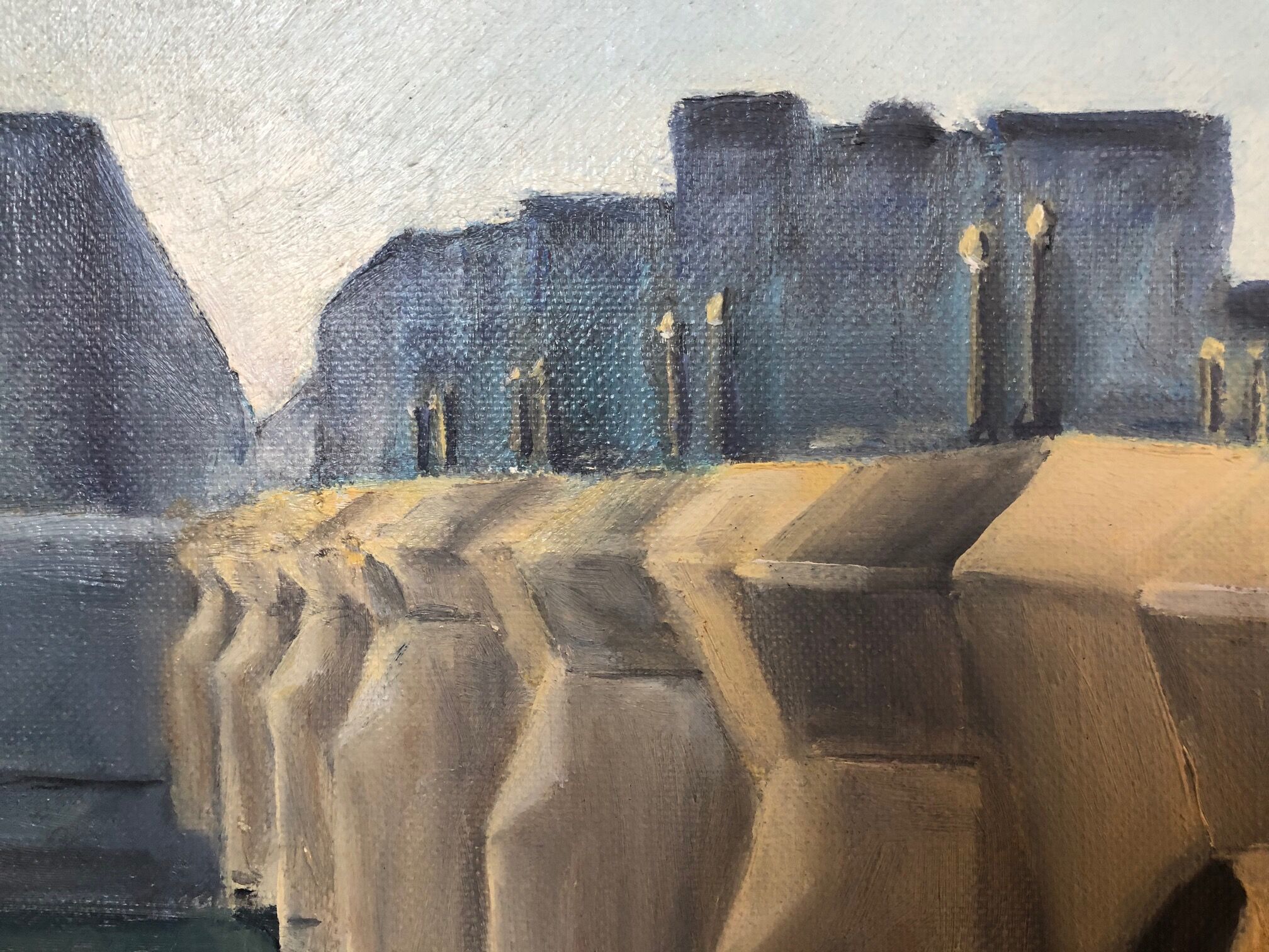 Oil on canvas, "The New Bridge packaged by Christo ", by Charnaux, XXth