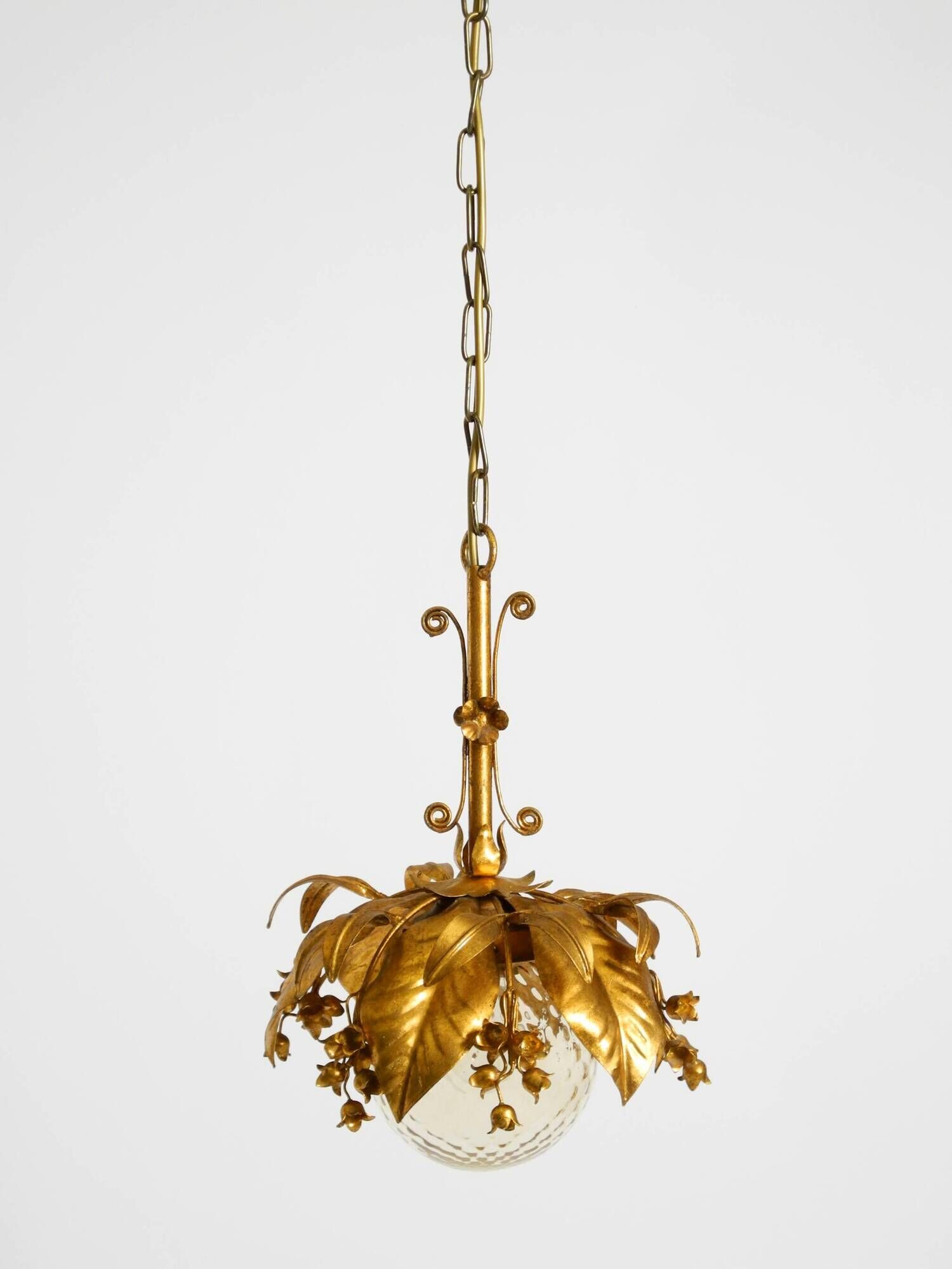 1970s gold-plated metal pendant lamp with a glass sphere by Hans Kögl