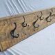 Teak coat rack with 10 double cast iron hooks
