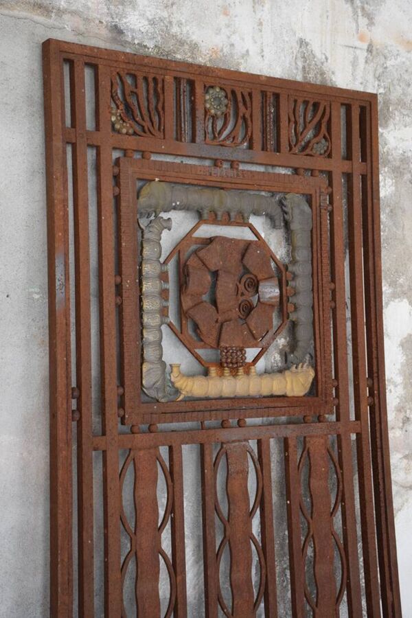 Porte entrée ferronnerie métal et bronze Charles Piguet Lyon 1919