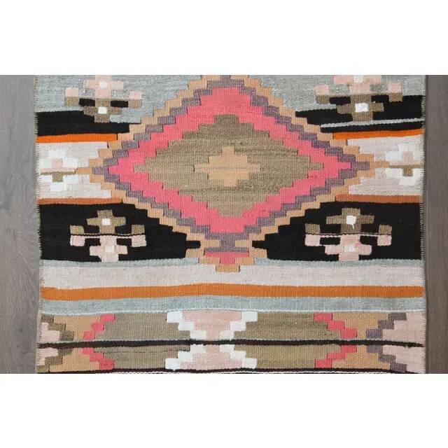 Vintage Turkish Oushak Handmade Wool Cotton Pink Runner Rug 69x333