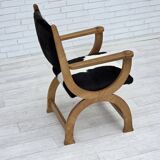 1960s, Danish highback armchair, genuine cowhide, oak wood, reupholstered.