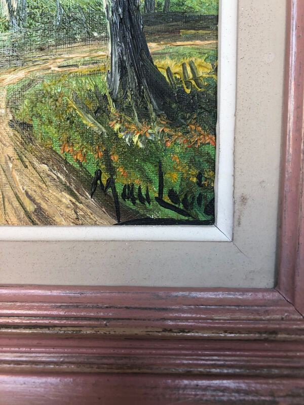 Tableau huile sur toile mau louis bord de rivière + cadre bois #a217