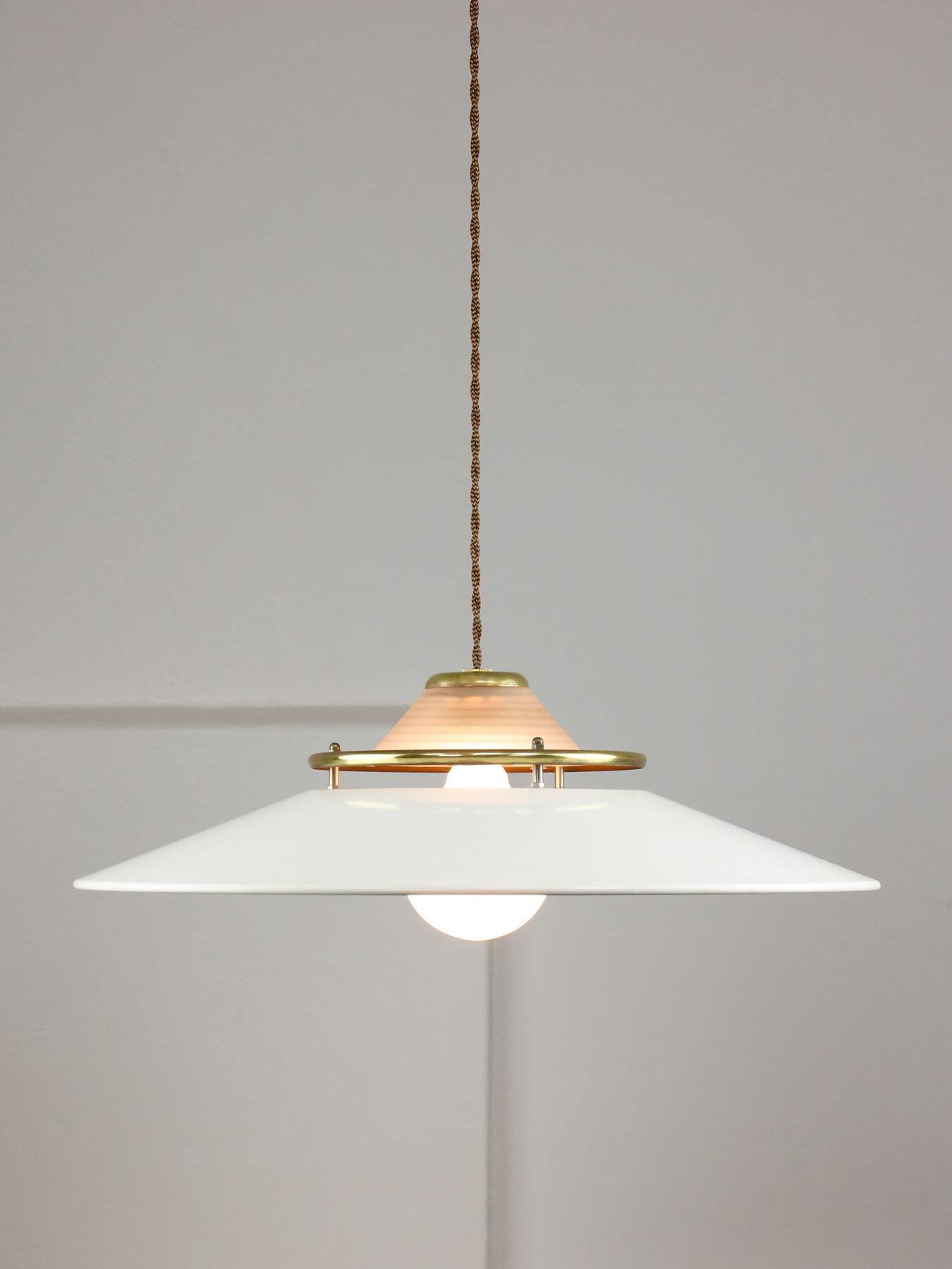 Lampe à suspension en laiton et métal vintage italienne, années 1970