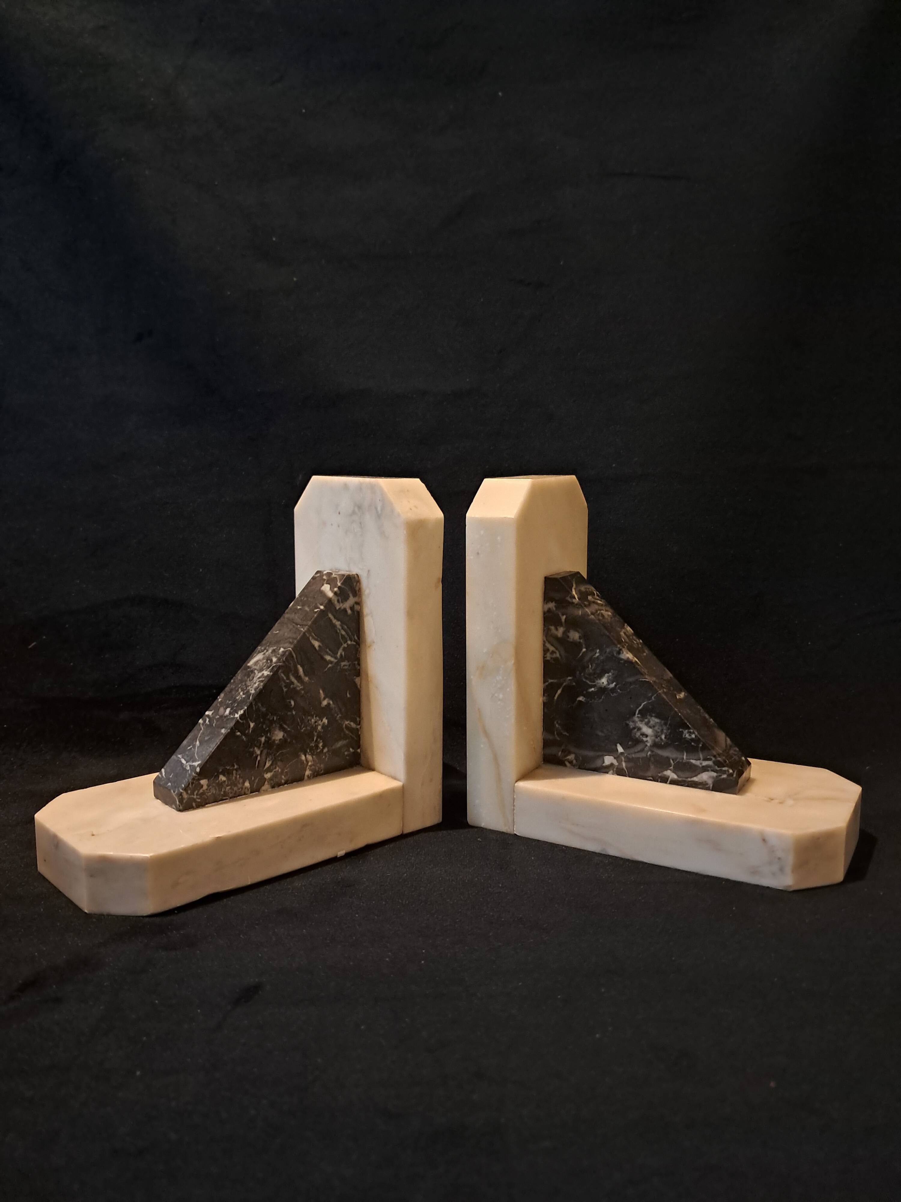 Pair of art deco bookends in black and grey marble