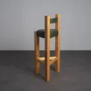 Set of 3 architectural wood and leather bar stools, Netherlands, 1990s