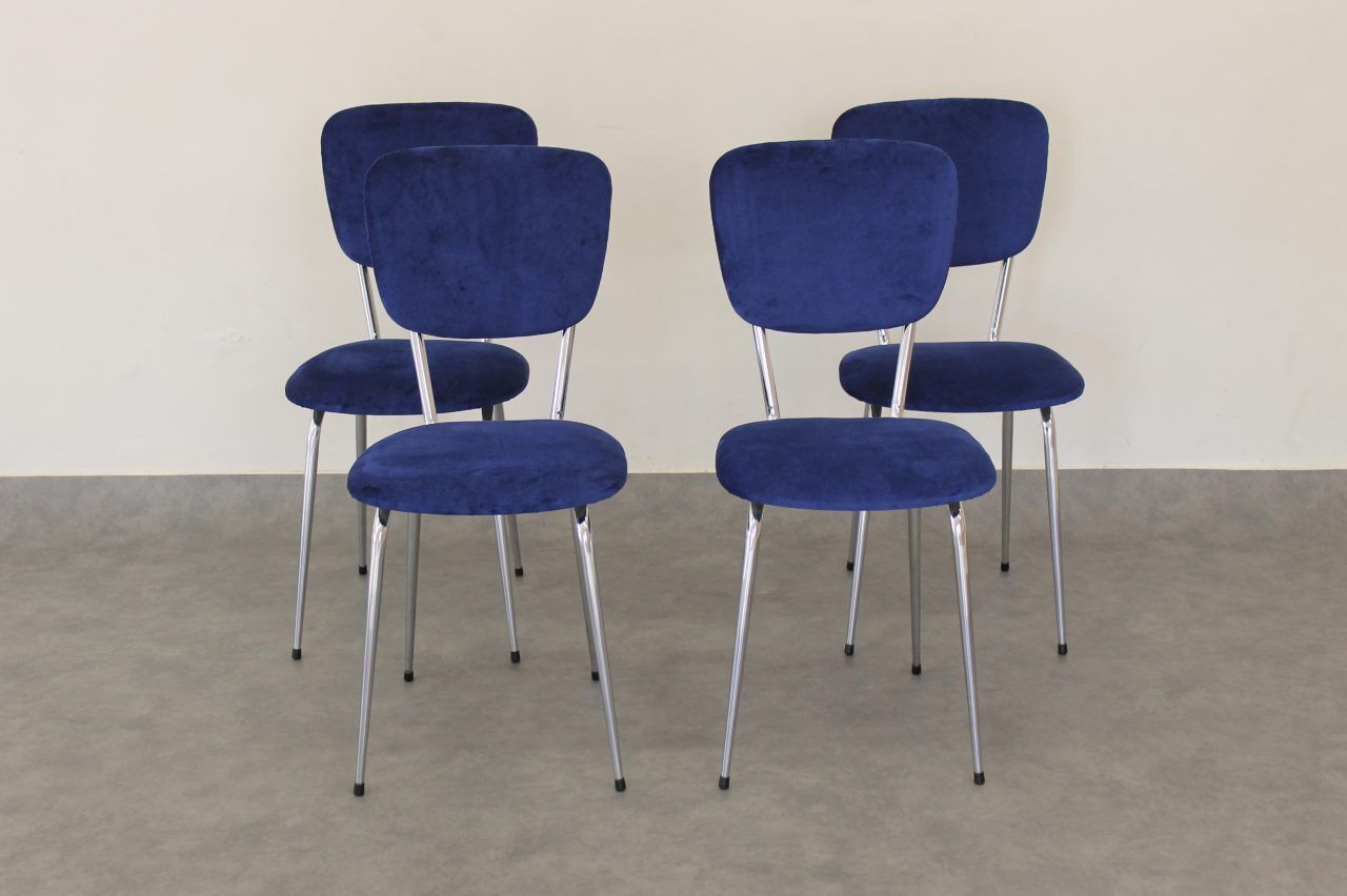 4 chairs 1960 formica velvet blue