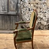 Antique Voltaire armchair in wood and green velvet Louis Philippe