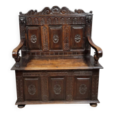 Renaissance Neo-Gothic style ceremonial chest bench in solid wood