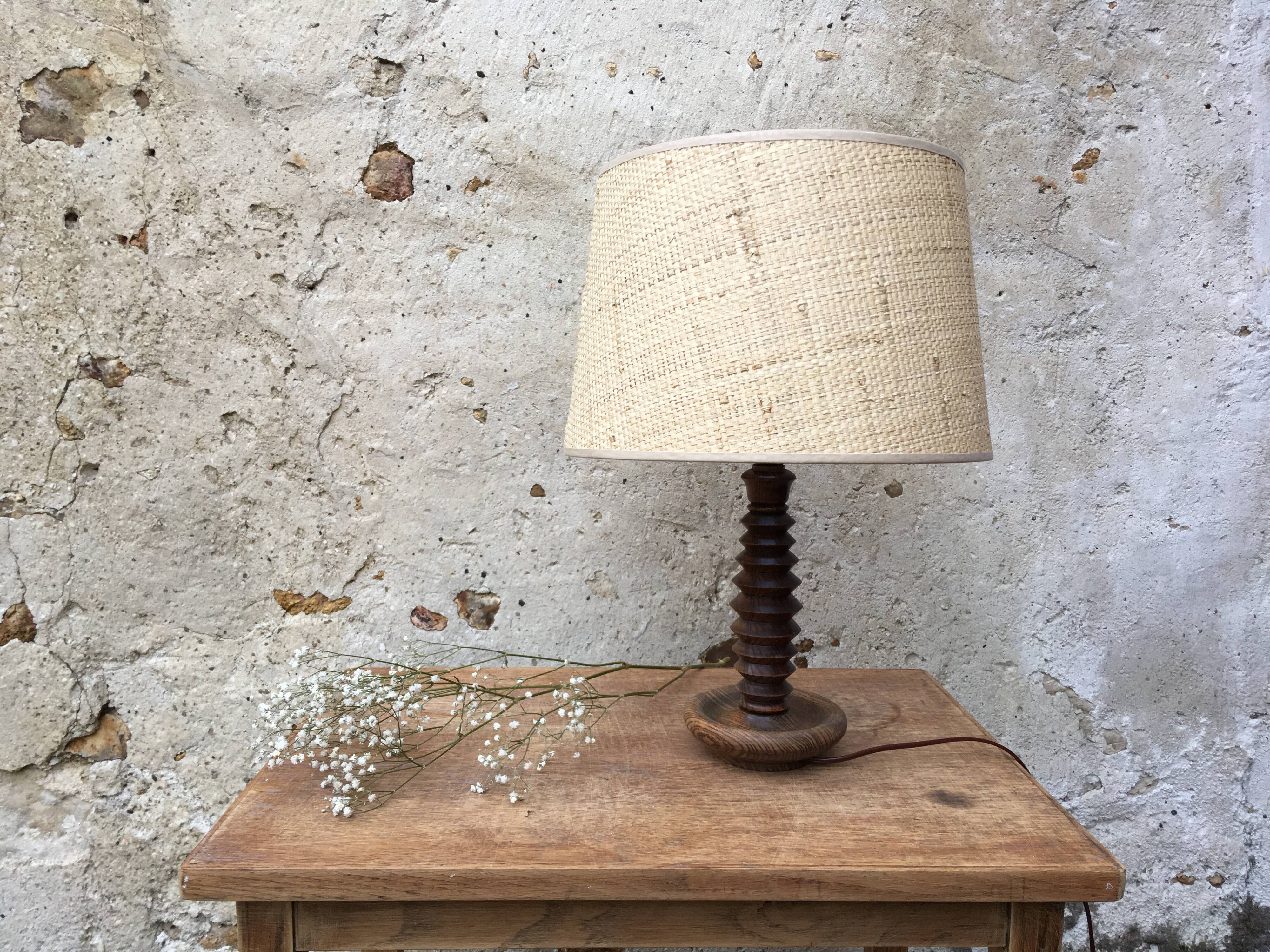 Pied de lampe vintage en bois zig zag