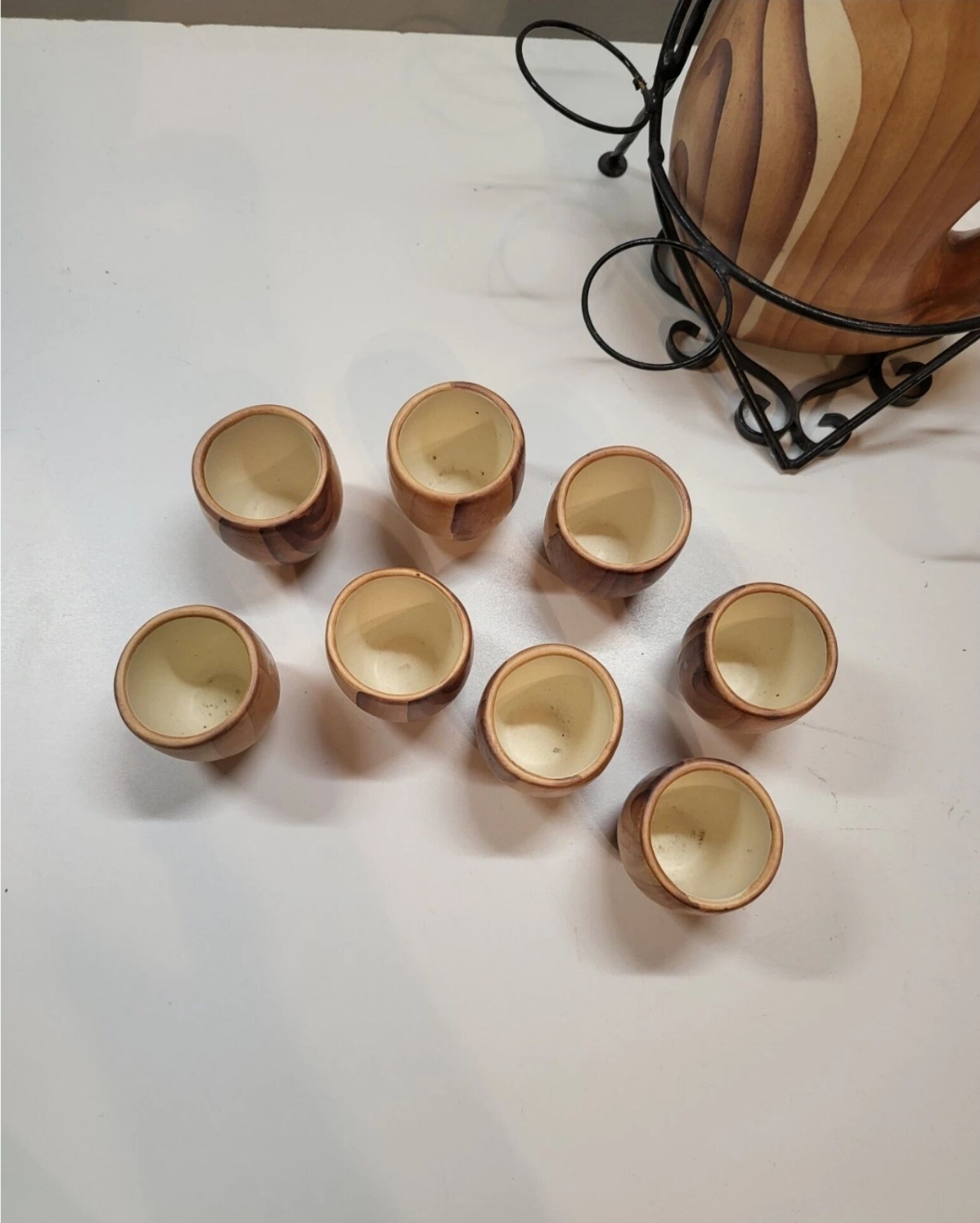 Liqueur service Vallauris ceramic faux wood