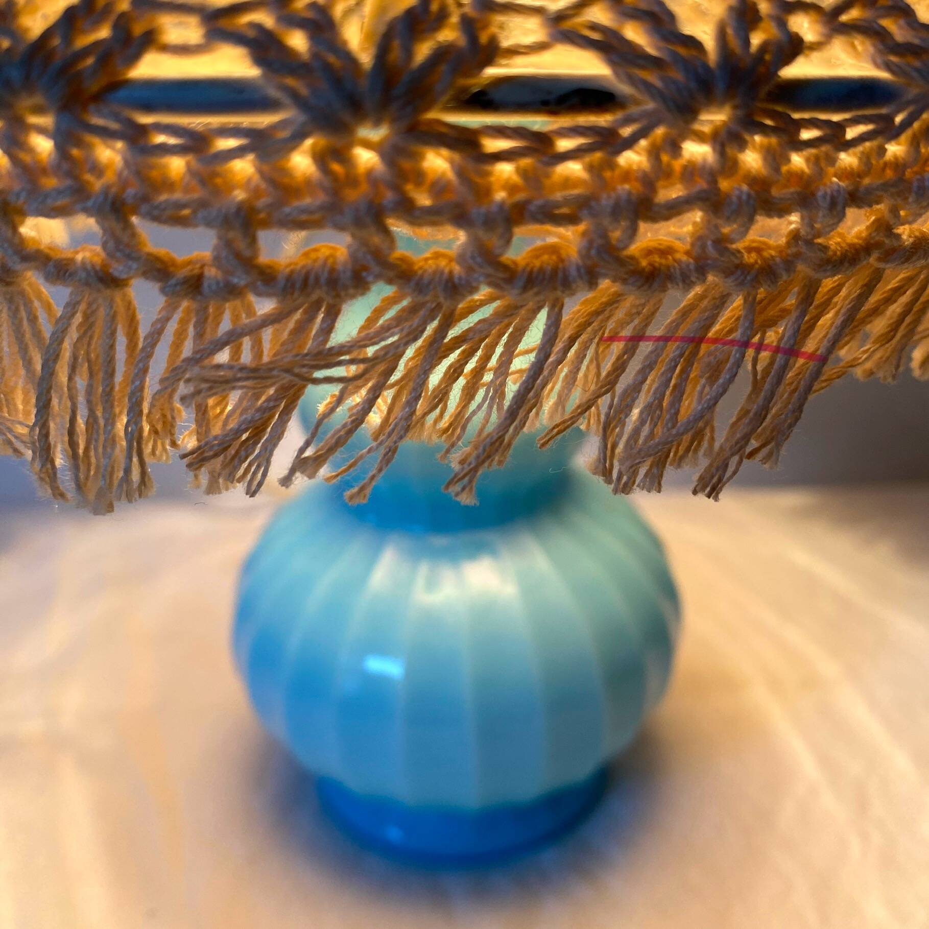 Chatard blue opaline bedside lamp, hook lampshade