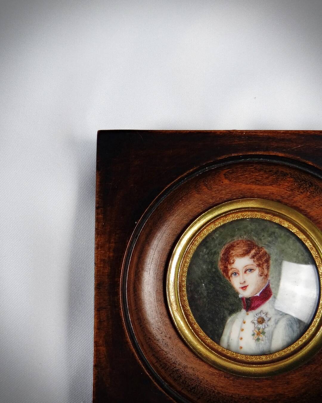 Portrait miniature Tondo Napoléon II officier gouache peint à la main XIXè