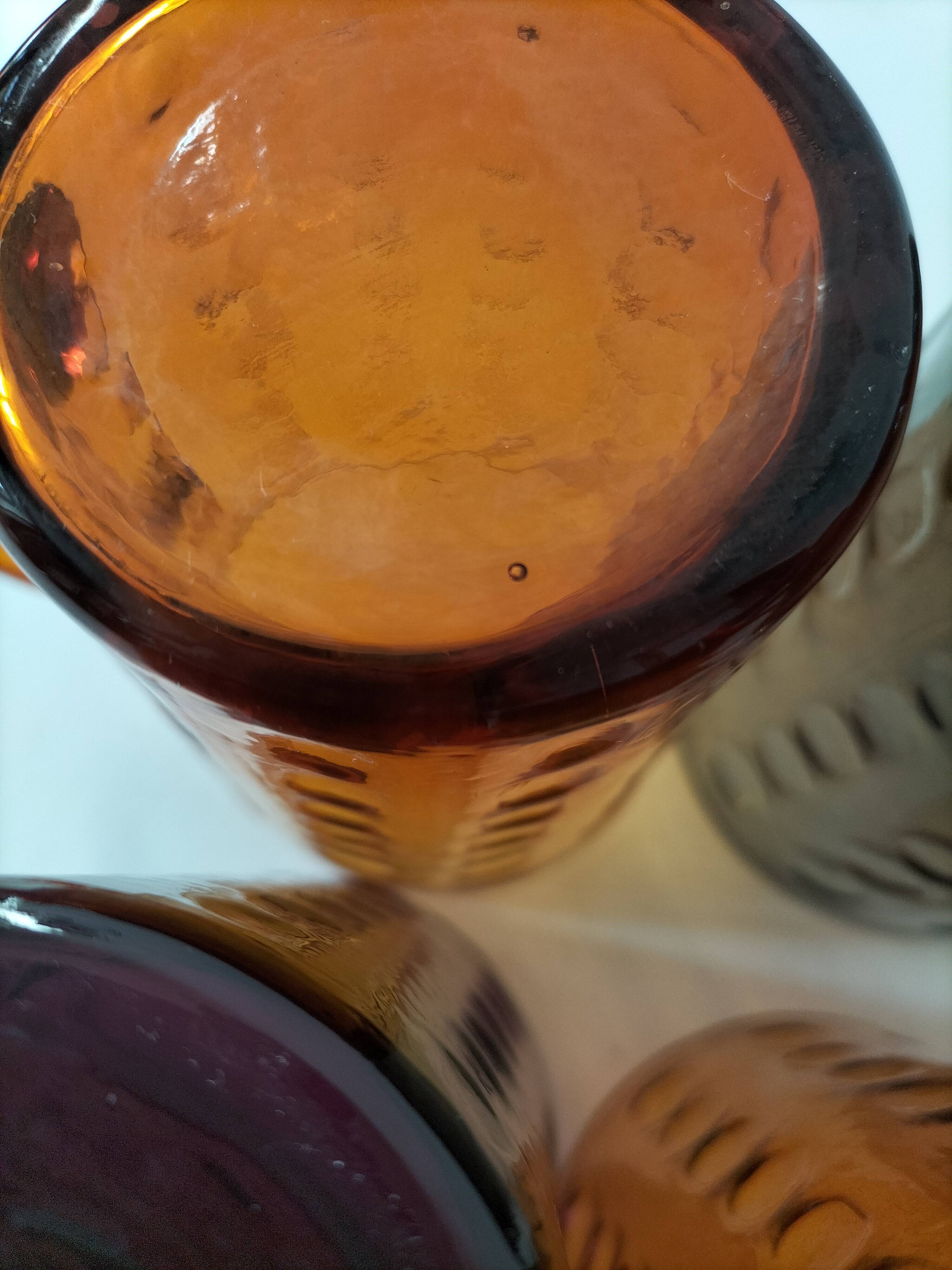 Set of 4 coloured pressed glass mugs, vintage style.