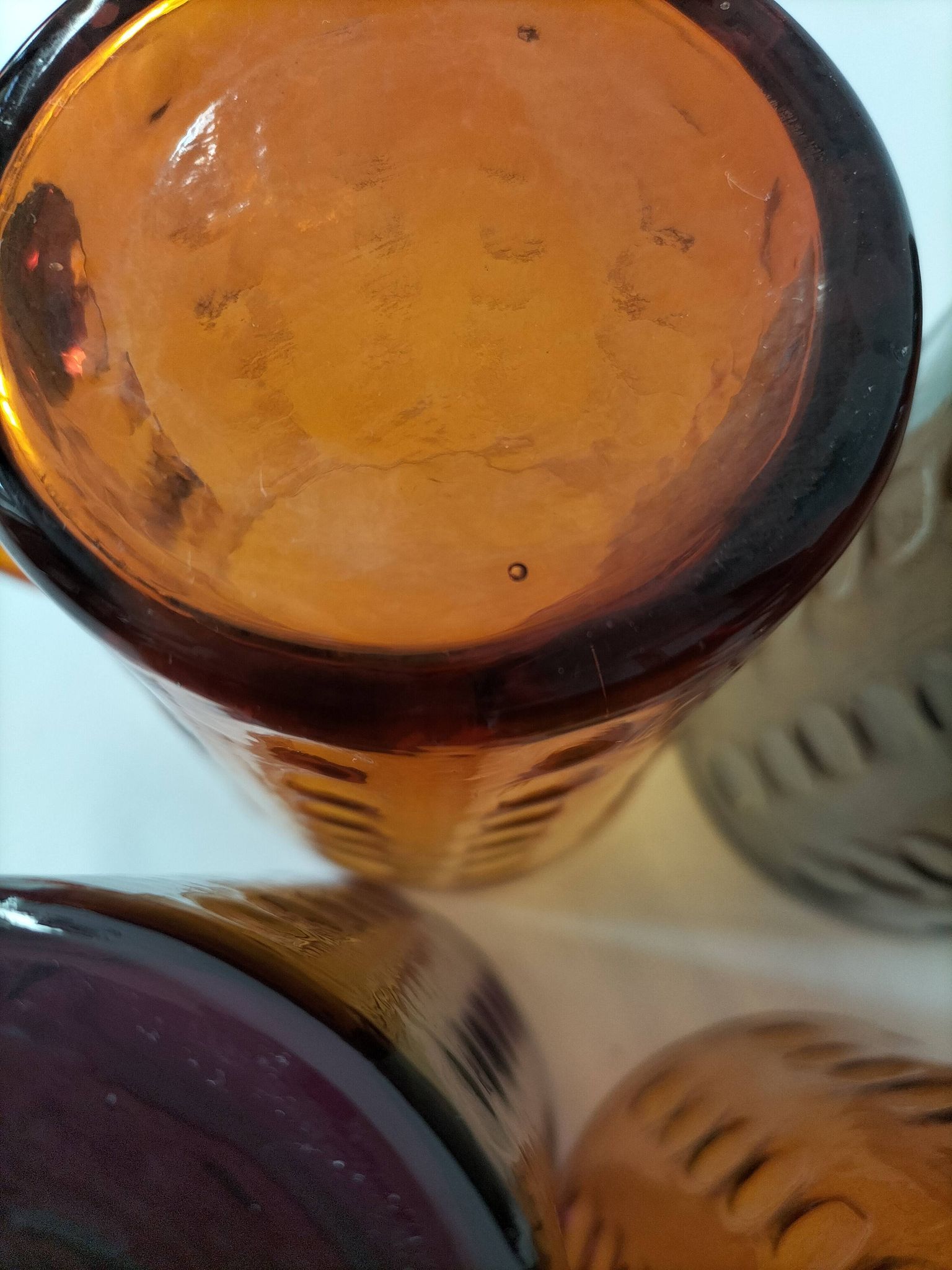 Set of 4 coloured pressed glass mugs, vintage style.