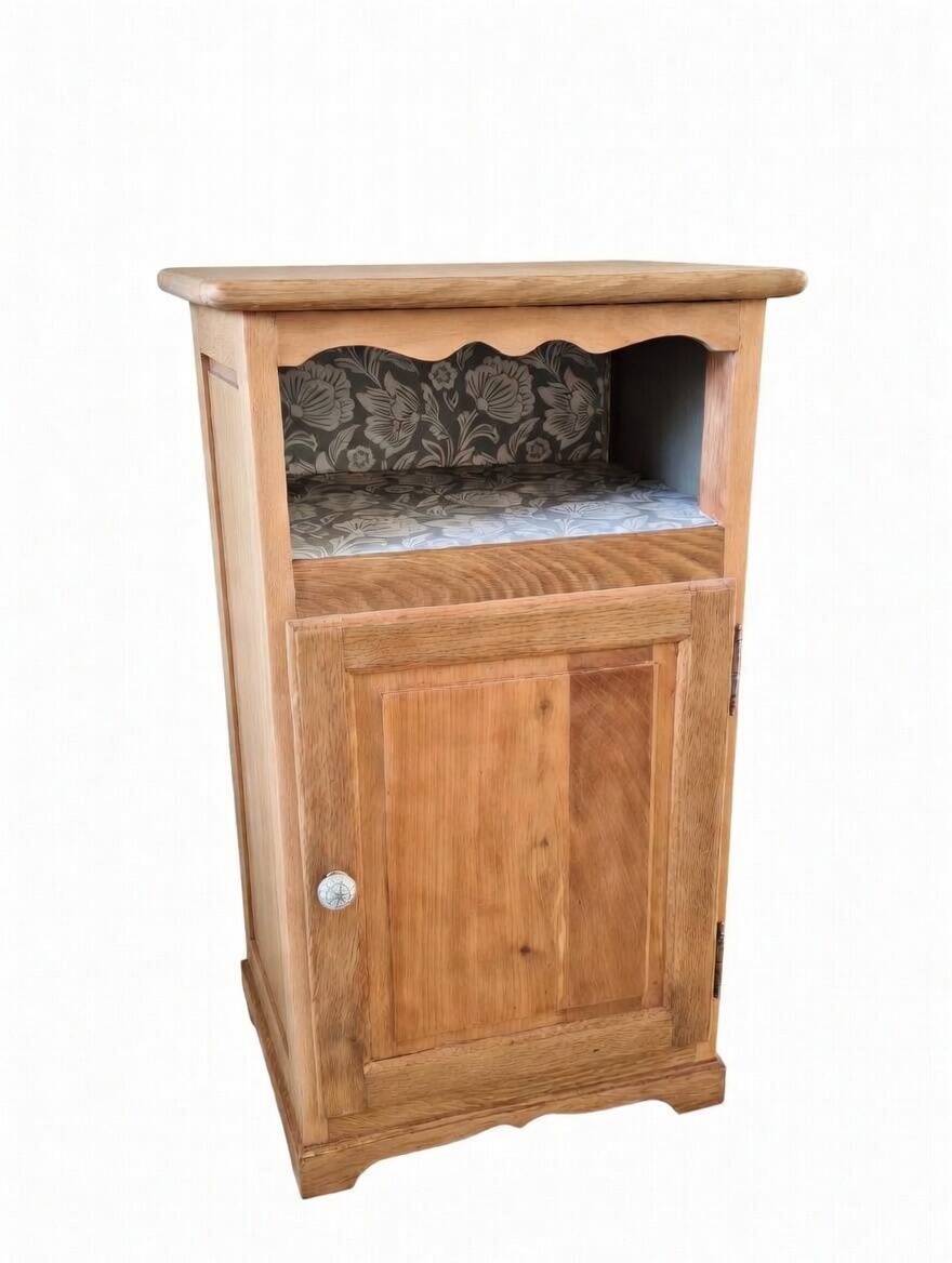 Antique English bedside table in solid wood, refurbished.