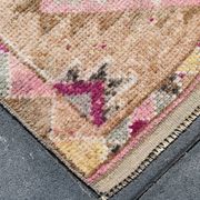 Fuchsia & Pink Vintage Runner Rug,Anatolian Geometric Wool Carpet,80x364 Cm