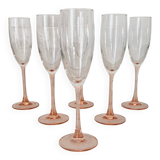 6 champagne flutes with pink stems