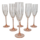 6 champagne flutes with pink stems