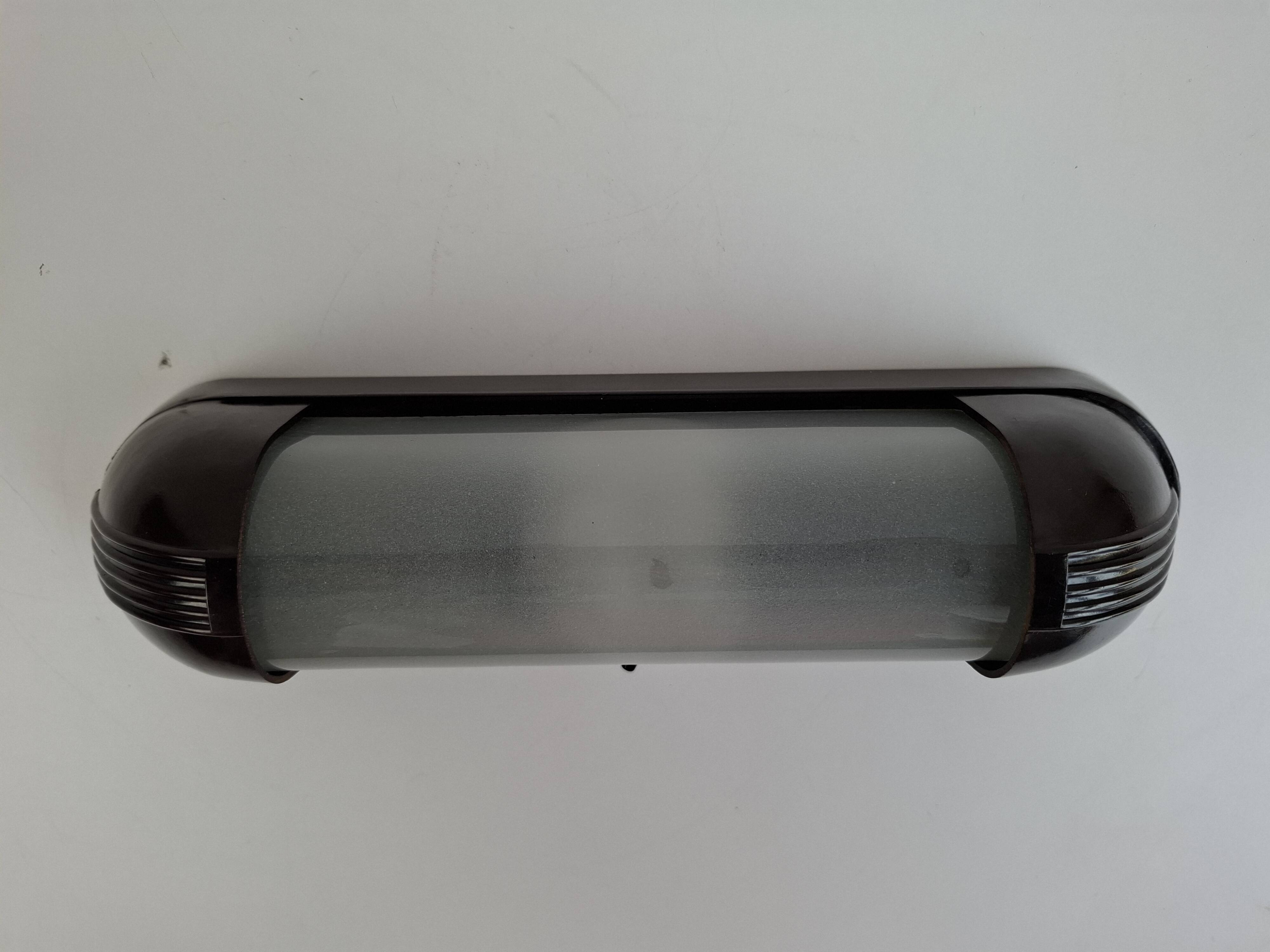 1930s Czechoslovak Art Deco Bakelite Wall Lamp with Frosted Glass