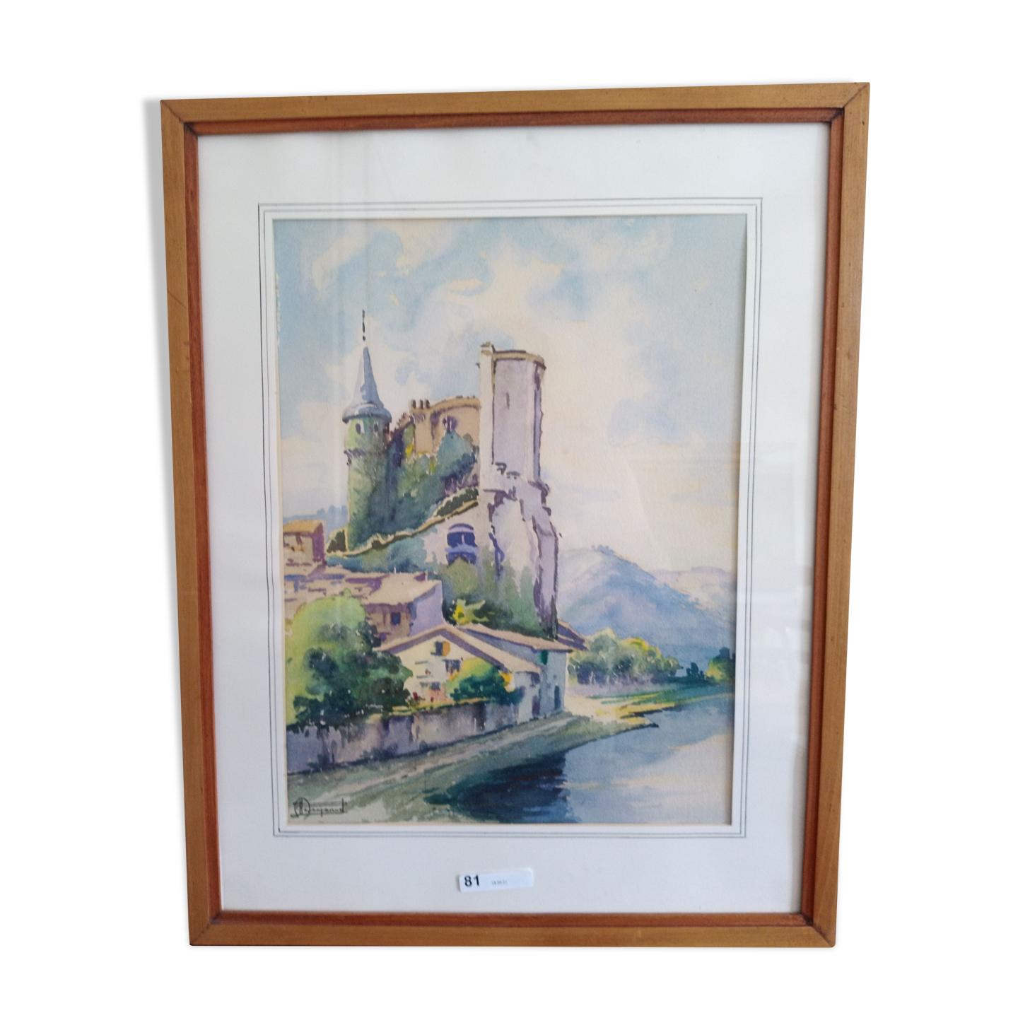 Watercolor signed, artist label on the back Valence, André Raynaud