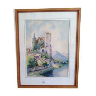 Watercolor signed, artist label on the back Valence, André Raynaud
