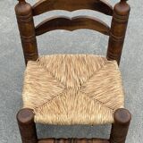 Low chair in oak and straw vintage design 60s