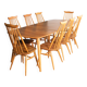 Retro Blonde Elm Model 444 Grand Plank Dining Table & 8 Goldsmith Dining Chairs