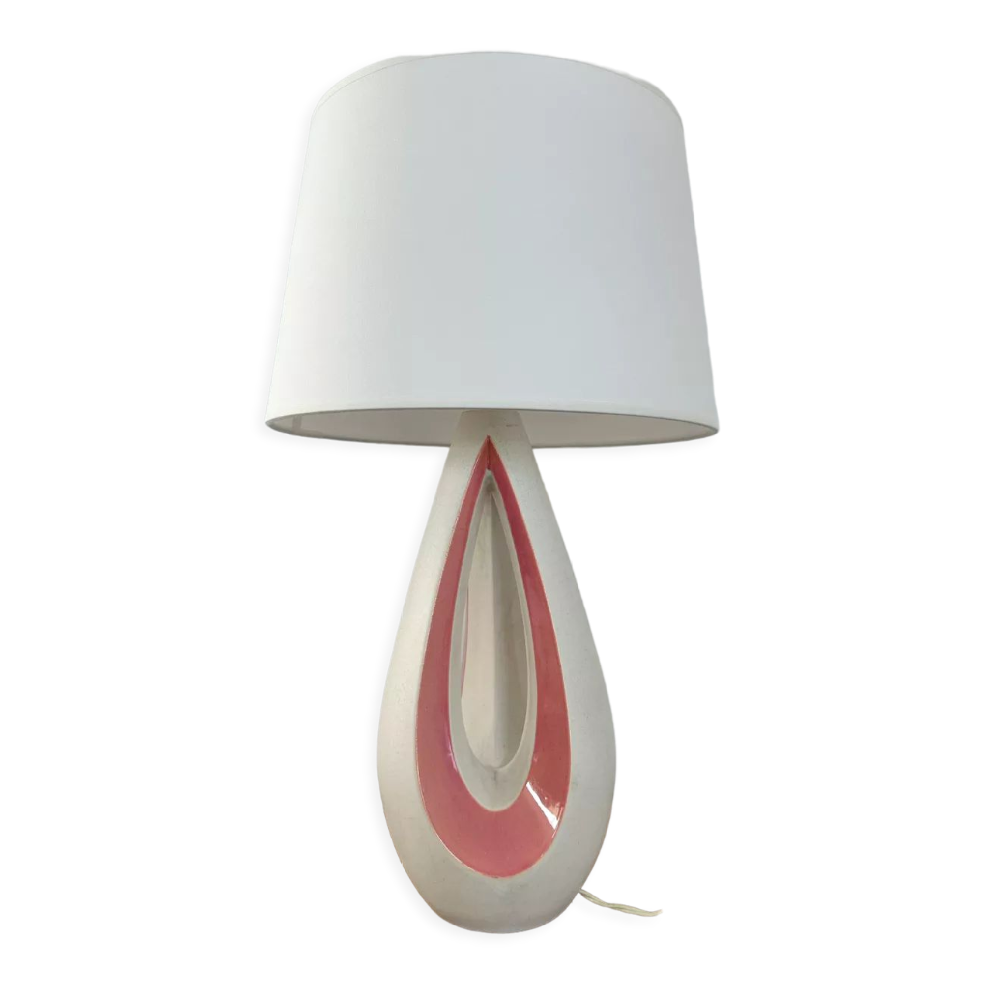 Organic design lamp in white and pink ceramic circa 1950