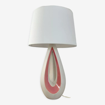 Organic design lamp in white and pink ceramic circa 1950