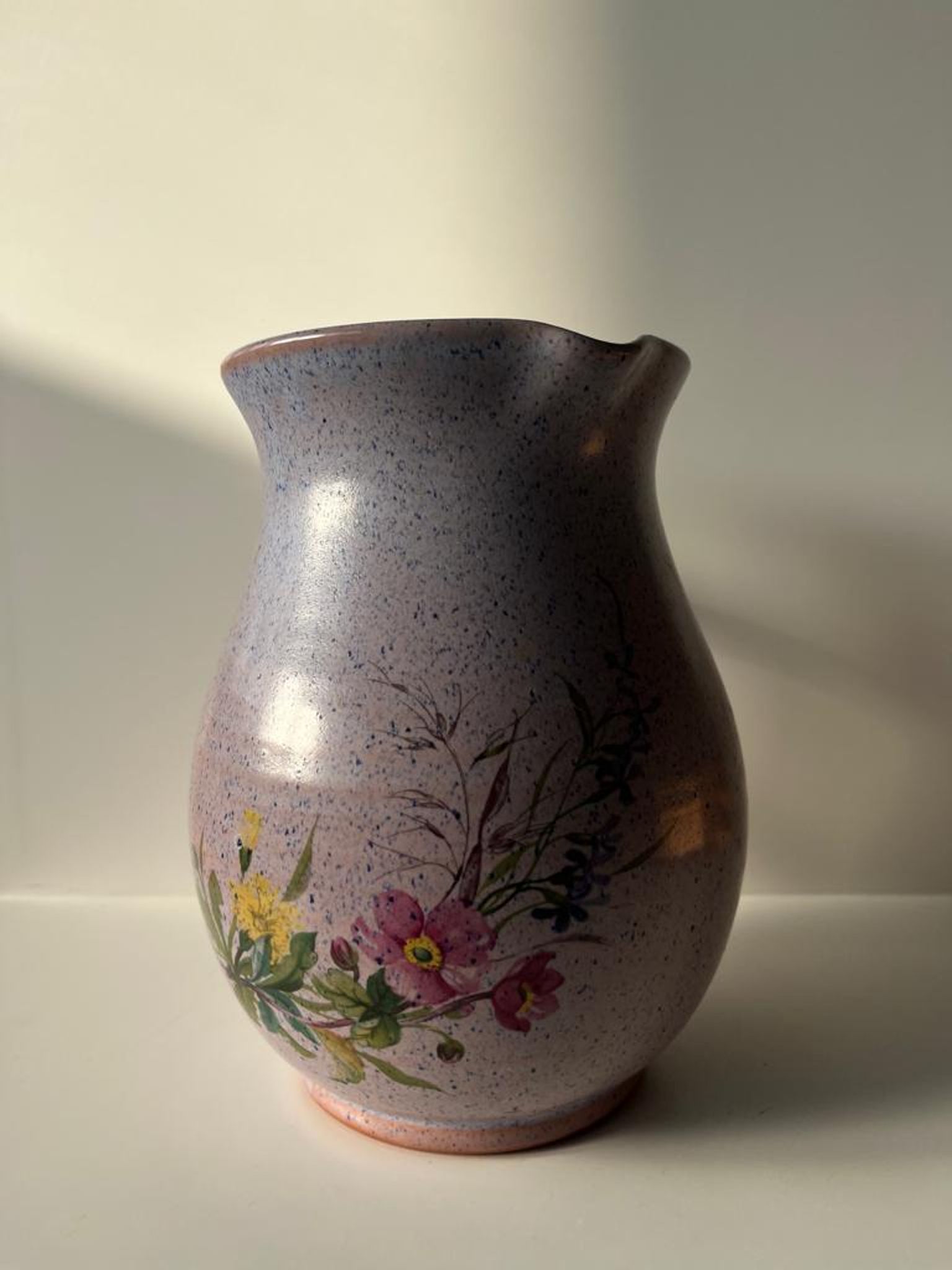Vintage purple carafe with field flower patterns H:20cm