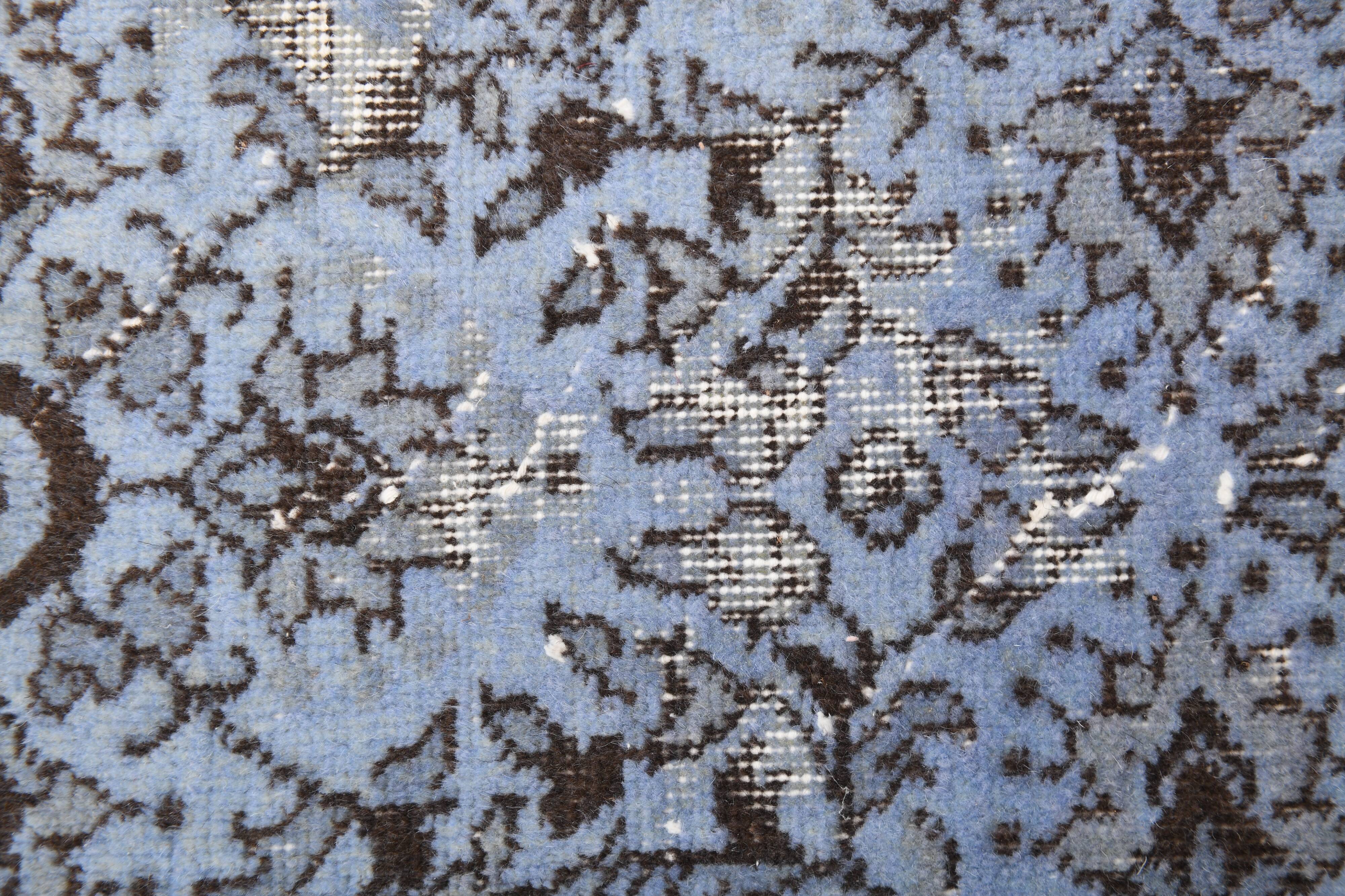 Turkish All-Over Floral Light Blue Vintage Runner Rug, 61x207Cm