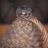 Lady Jeanne bottle, green glass bottle dressed in straw and wicker weaving, carboy, decorative v