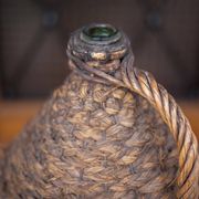 Lady Jeanne bottle, green glass bottle dressed in straw and wicker weaving, carboy, decorative v
