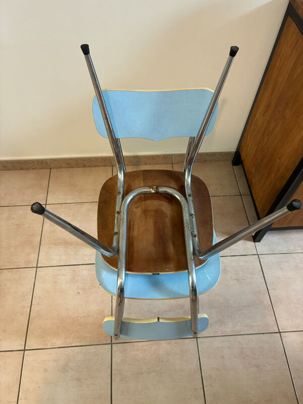 Paire de chaises vintage en Formica bleu ciel – années 50/60 Peugeot