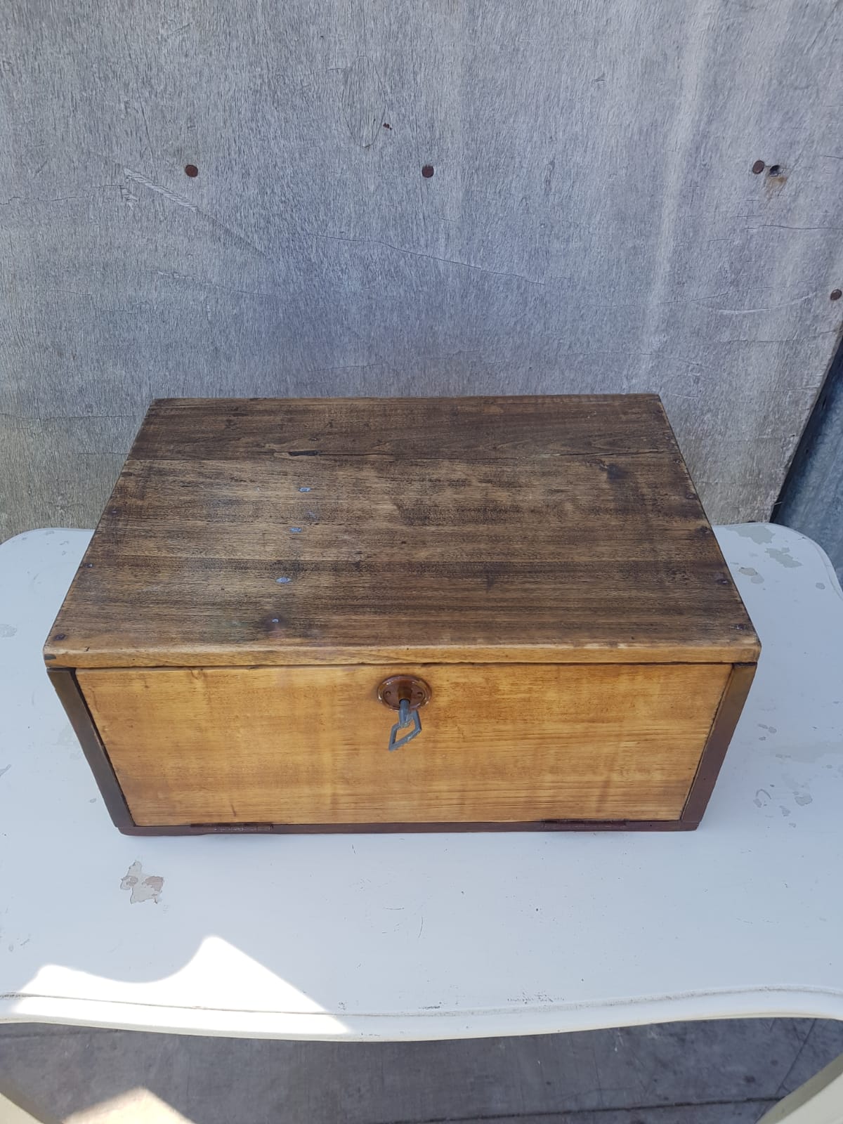 Old Malle Box Wood Storage - Vintage Key Clasp