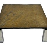 Vintage Square coffee table with slat stone top and chromed steel base - 1960s