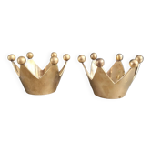 Pair of crown candle holders in brass