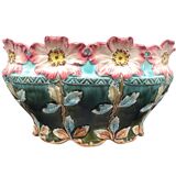 Antique, jardinière en barbotine, Art Nouveau, faïencerie DE BRUYN, signé