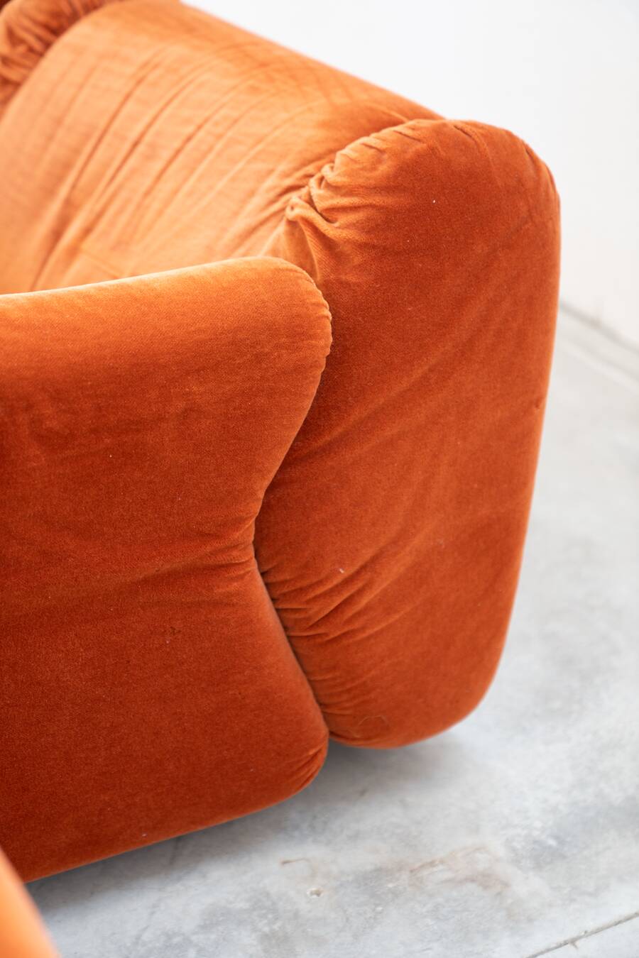 Orange chenille sofas, two and three seats, set of 2, 1970s