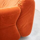Orange chenille sofas, two and three seats, set of 2, 1970s