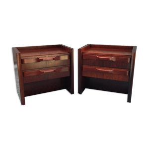 Paire de tables de chevet midcentury à 2 tiroirs et à éclairage intégré, 1970