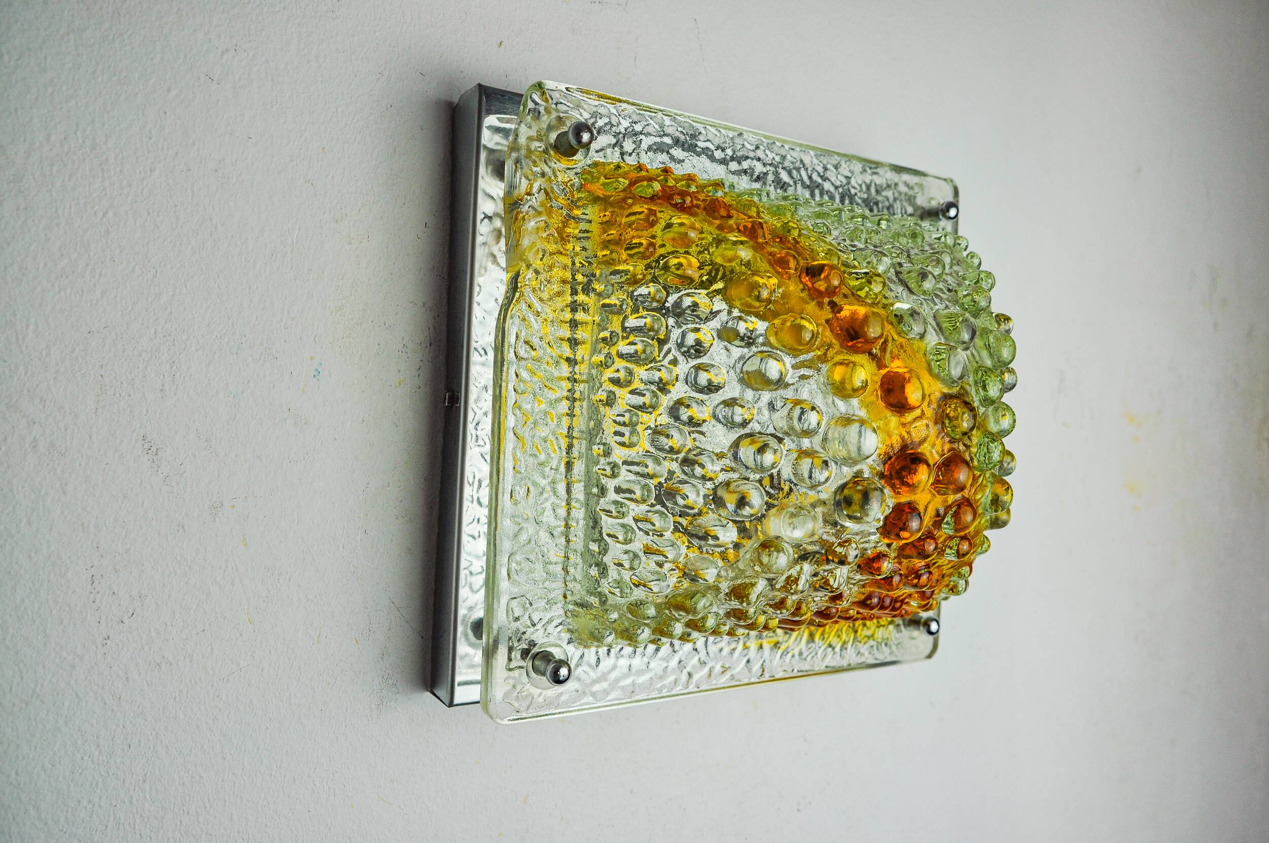Murano Mazzega orange wall light, ice cube effect, Italy, 1970