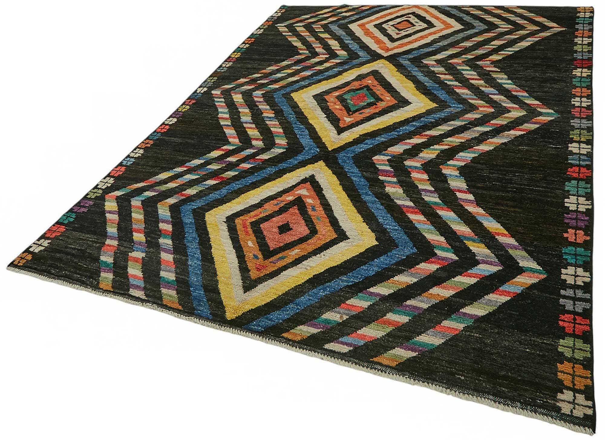 Hand-Knotted Turkish Contemporary 207 cm x 289 cm Black Wool Carpet