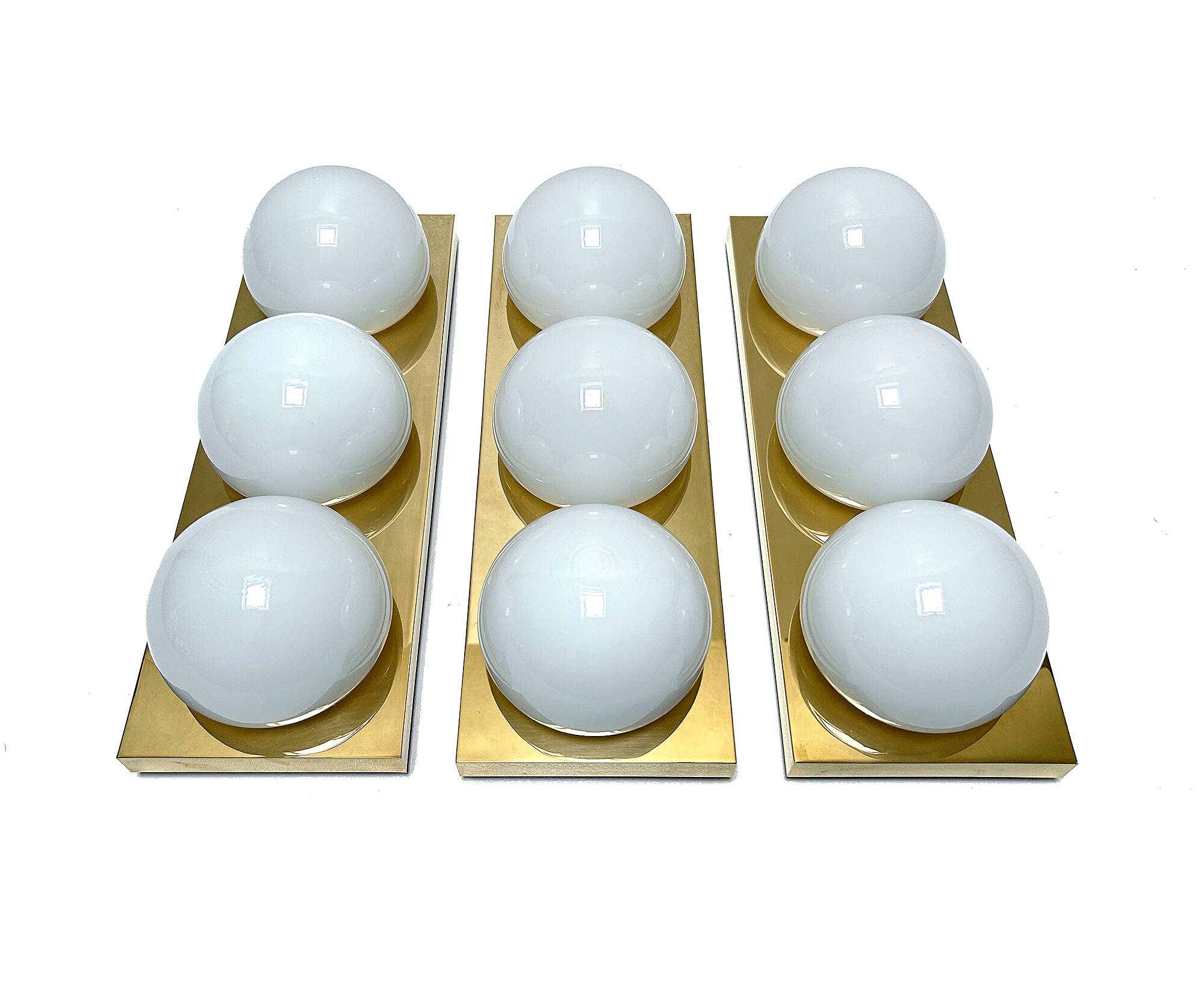 3 vintage limburg sconces, bronze gilded with fine gold, glass